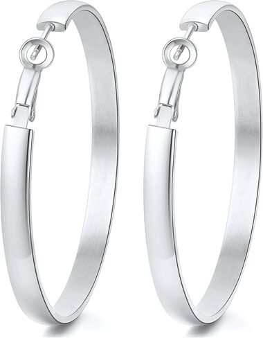 Jewlpire 14K Gold Plated 925 Sterling Sliver Post Hoop Earrings, 4MM/5MM Thick Non Tarnish Lightweight Hoop Earrings for Women Trendy 20/30/40/50/60/70mm in Saudi Arabia