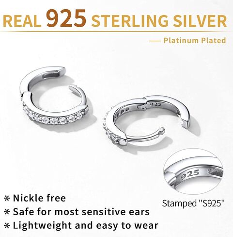 ChicSilver 925 Sterling Silver Small Hoop Earrings for Women Cubic Zirconia Gold Plated Sterling Silver Huggie Hoop Earring Cartilage Earrings Hypoallergenic Lightweight (6mm/8mm/10mm/12mm) in Saudi Arabia