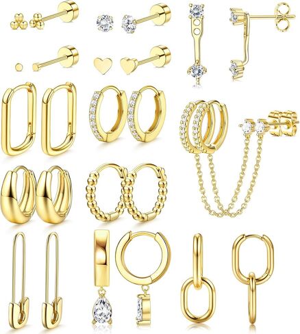 yadoca 13pairs arics arcs stacks for women huggie hoop arock hypoallergenic 14 k gold plated stud stud recks sterists for mustrible puck pack in Kuwait