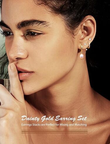 YADOCA 13Pairs Gold Earrings Stacks for Women Dainty Huggie Hoop Earrings Hypoallergenic 14k Gold Plated Flat Back Stud Cartilage Earring Sets for Multiple Piercing Pack in Kuwait