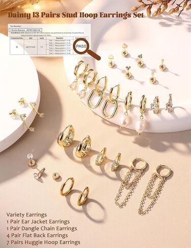 YADOCA 13Pairs Gold Earrings Stacks for Women Dainty Huggie Hoop Earrings Hypoallergenic 14k Gold Plated Flat Back Stud Cartilage Earring Sets for Multiple Piercing Pack in Kuwait