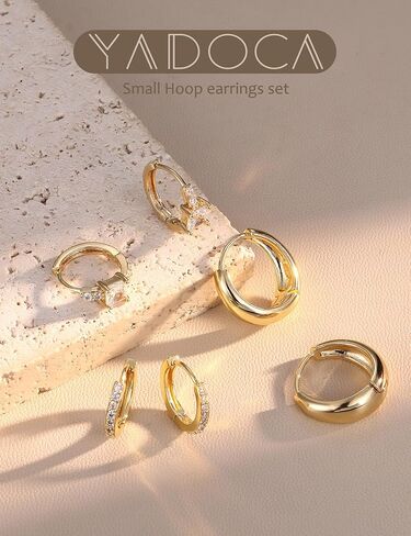 YADOCA 13Pairs Gold Earrings Stacks for Women Dainty Huggie Hoop Earrings Hypoallergenic 14k Gold Plated Flat Back Stud Cartilage Earring Sets for Multiple Piercing Pack in Kuwait