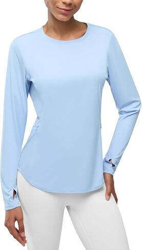 Women’s Zipper Pockets Long Sleeve Rash Guard UPF 50+ Sun Protection Shirts for Hiking Outdoor Workout Swim Shirt in Kuwait
