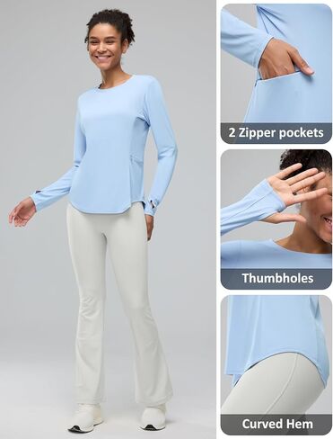 Women’s Zipper Pockets Long Sleeve Rash Guard UPF 50+ Sun Protection Shirts for Hiking Outdoor Workout Swim Shirt in Kuwait