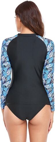 حارس طفح طويل الأكمام طويلة قطعة واحدة من ملابس السباحة للنساء Zip Up الباستيكات حماية الشمس حماية ملابس السباحة مع بني in Kuwait