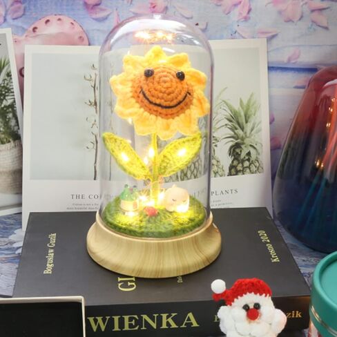 Eternal Sunflower Gifts for Women, Crochet Artificial Sun Flower Decor in Plastic Dome with Led, for Her Mom Mothers Day Birthday Anniversary Christmas Valentine Gifts (Yellow) in Saudi Arabia