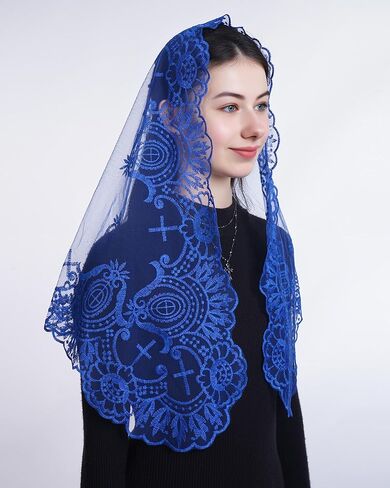 Bozidol Mantilla Veils Catholic for Women: Triangle Our Lady of Grace Veils with Floral Lace, Religious Chapel Veil for Mass in Kuwait