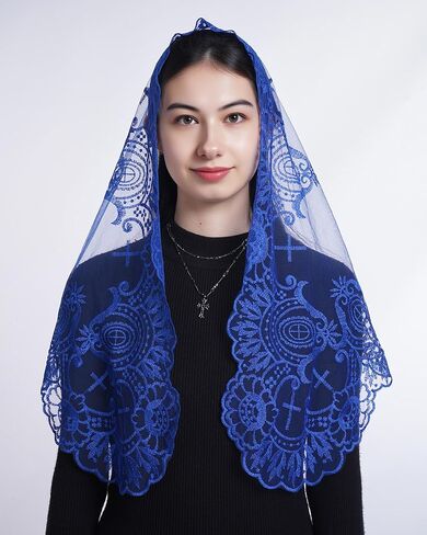 Bozidol Mantilla Veils Catholic for Women: Triangle Our Lady of Grace Veils with Floral Lace, Religious Chapel Veil for Mass in Kuwait