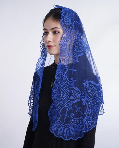 Bozidol Mantilla Veils Catholic for Women: Triangle Our Lady of Grace Veils with Floral Lace, Religious Chapel Veil for Mass in Kuwait