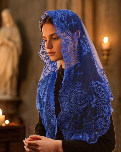 Bozidol Mantilla Veils Catholic for Women: Triangle Our Lady of Grace Veils with Floral Lace, Religious Chapel Veil for Mass in Kuwait