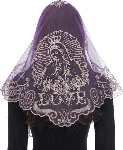 Bozidol Mantilla Veils Catholic for Women: Triangle Our Lady of Grace Veils with Floral Lace, Religious Chapel Veil for Mass in Kuwait