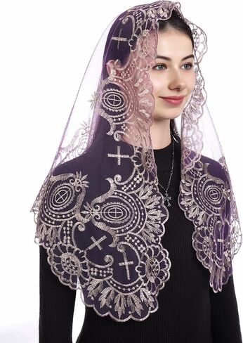 Bozidol Mantilla Veils Catholic for Women: Triangle Our Lady of Grace Veils with Floral Lace, Religious Chapel Veil for Mass in Kuwait
