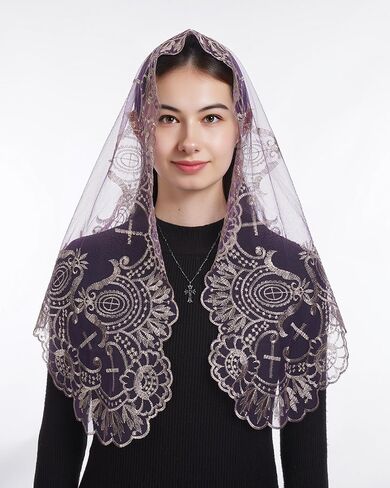 Bozidol Mantilla Veils Catholic for Women: Triangle Our Lady of Grace Veils with Floral Lace, Religious Chapel Veil for Mass in Kuwait