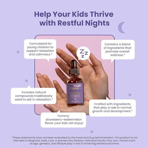 TruHeight Kids Sleep Tincture Ages 2+ (Watermelon Flavor) - Babies, Toddlers & Kids Natural Sleep Aid - Baby, Toddler, Child Melatonin 2 Year Old+ - Vitamin B6, Riboflavin, Zinc, Copper, Lemon Balm in Saudi Arabia