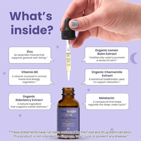 TruHeight Kids Sleep Tincture Ages 2+ (Watermelon Flavor) - Babies, Toddlers & Kids Natural Sleep Aid - Baby, Toddler, Child Melatonin 2 Year Old+ - Vitamin B6, Riboflavin, Zinc, Copper, Lemon Balm in Saudi Arabia