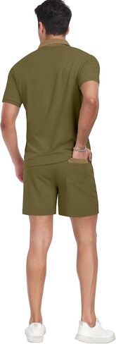 PrinStory Men's Summer Track Suits Waffle Knit Polo Shirt and Shorts Set Casual 2 Pieces Outfits with Pockets in Saudi Arabia
