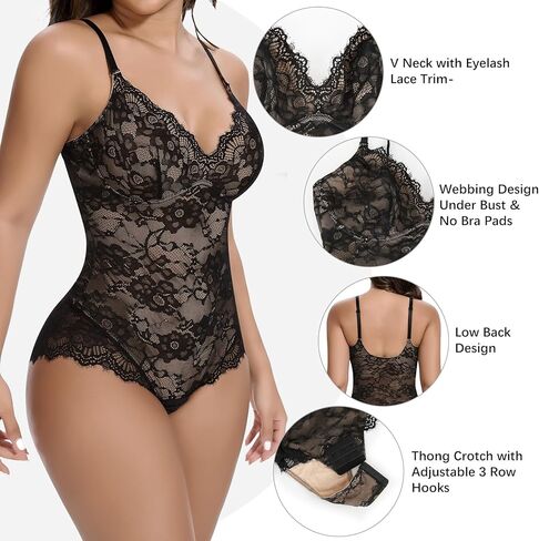 شابين للسيدات الدانتيل البسد البسدة البطن السيطرة على الرقبة backless جسم المشعب كامي قمم ثونغ جسم بدلات جسم ثونغ in Kuwait