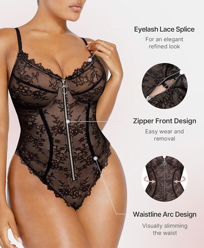 SHAPELLX Lace Bodysuit for Women Tummy Control Shapewear Bodysuit for Women Thong V Neck Sleeveless Backless Body Suit in Saudi Arabia