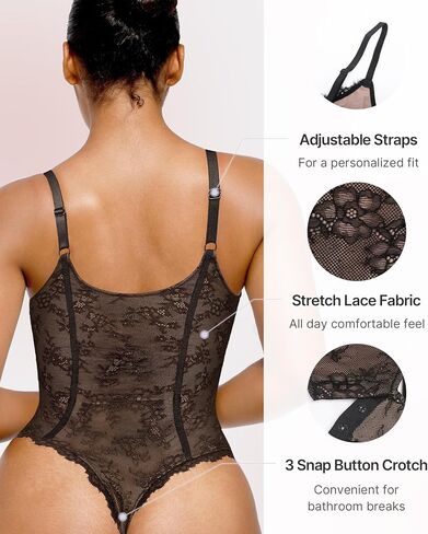 SHAPELLX Lace Bodysuit for Women Tummy Control Shapewear Bodysuit for Women Thong V Neck Sleeveless Backless Body Suit in Saudi Arabia