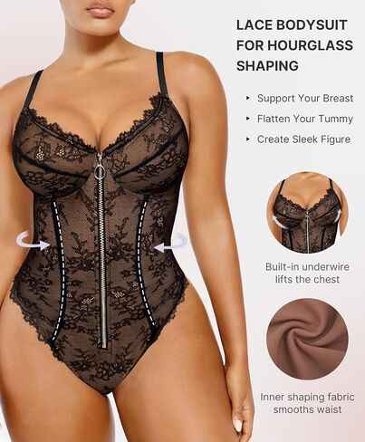 SHAPELLX Lace Bodysuit for Women Tummy Control Shapewear Bodysuit for Women Thong V Neck Sleeveless Backless Body Suit in Saudi Arabia