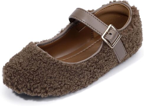 PANDANINJIA Girls Dress Shoes Ballet Flats Faux Fur School Wedding Party Toddler Little Big Kid Girls Mary Jane Shoes in Saudi Arabia