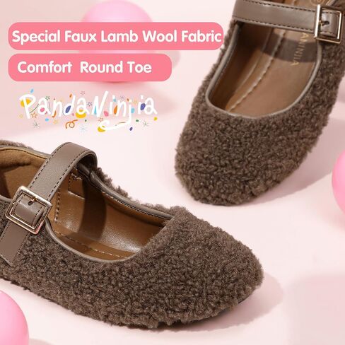 PANDANINJIA Girls Dress Shoes Ballet Flats Faux Fur School Wedding Party Toddler Little Big Kid Girls Mary Jane Shoes in Saudi Arabia