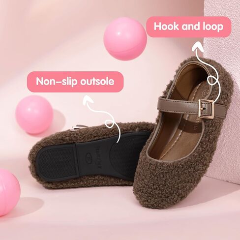 PANDANINJIA Girls Dress Shoes Ballet Flats Faux Fur School Wedding Party Toddler Little Big Kid Girls Mary Jane Shoes in Saudi Arabia