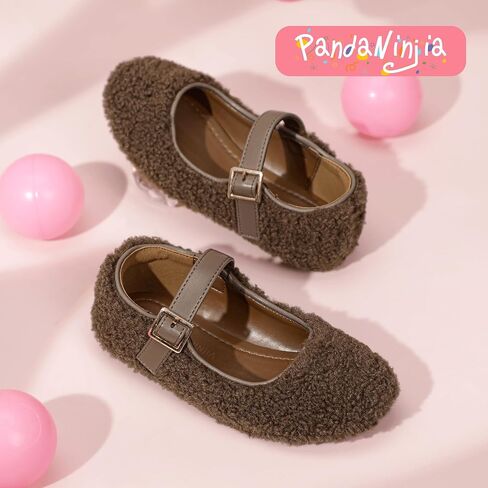 PANDANINJIA Girls Dress Shoes Ballet Flats Faux Fur School Wedding Party Toddler Little Big Kid Girls Mary Jane Shoes in Saudi Arabia