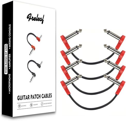 Professional Flat Guitar Patch Cables, Noise Free, Save Space, 1/4" TS Right Angle for Guitar Effect Pedals, 6IN 2 Pack, Red in Kuwait