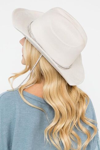 Women's Classic Wide Brim Felt Fedora Travel Western Fashion Hat, Adjustable Hat Band Rhinestone Glittered Lace in Kuwait