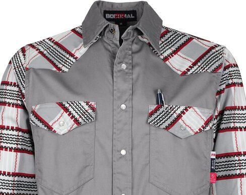 BOCOMAL FR Shirts Pearl Snaps Two Tone Plaid/Solid Flame Resistant Cotton Welding Shirt NFPA 2112 CAT 2 in Saudi Arabia