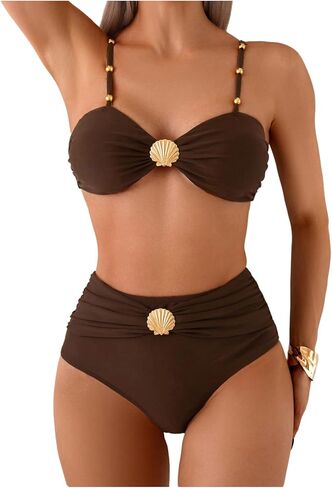 MakeMeChic Women's High Waisted Bikini Sets Metal Shell Swimsuit Bathing Suit Swimwear in Kuwait