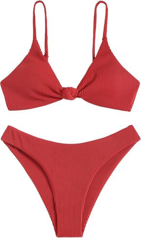 ZAFUL Women's Tie Knot Front Spaghetti Strap High Cut Bikini Set Swimsuit in Saudi Arabia