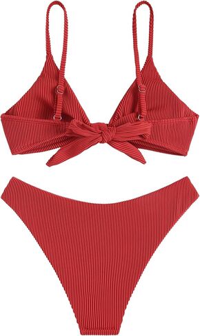 ZAFUL Women's Tie Knot Front Spaghetti Strap High Cut Bikini Set Swimsuit in Saudi Arabia