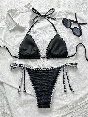 Soly Hux Women's Halter Side Side Bikini مجموعة عالية المثلث المثلث ملابس السباحة 2 قطعة بدلة السباحة in Kuwait