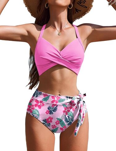 AI'MAGE Womens High Waisted Bikini Sets Tummy Control Swimsuits Two Piece Swim Suits 2025 Crisscross Tie Back Bathing Suits in Saudi Arabia