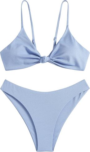 ZAFUL Women's Tie Knot Front Spaghetti Strap High Cut Bikini Set Swimsuit in Saudi Arabia