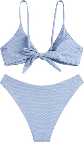 ZAFUL Women's Tie Knot Front Spaghetti Strap High Cut Bikini Set Swimsuit in Saudi Arabia