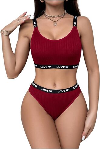 SOLY HUX Women's Bra and Panty Sets Letter Print Wireless Bralettes Thongs Lingerie 2 Piece Set in Kuwait
