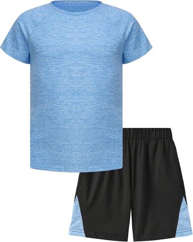 EXARUS Boys Short Sets Athletic 2 Piece Summer Outfits With Pockets Quick Dry Lightweight Heather Sports Sets Youth in Saudi Arabia