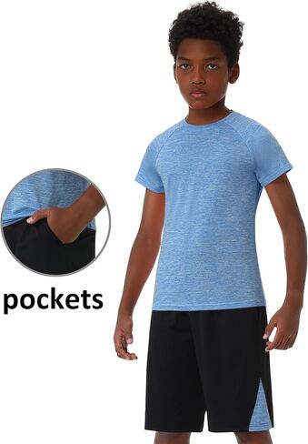 EXARUS Boys Short Sets Athletic 2 Piece Summer Outfits With Pockets Quick Dry Lightweight Heather Sports Sets Youth in Saudi Arabia