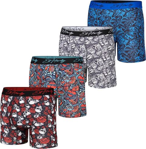 Ed Hardy Men's Boxer Boxer 4 Pack ، ملابس داخلية من النسيج الناعم ، إغلاق السحب ، الملاكمين المريحين القابلة للغسل في الآلة in Kuwait