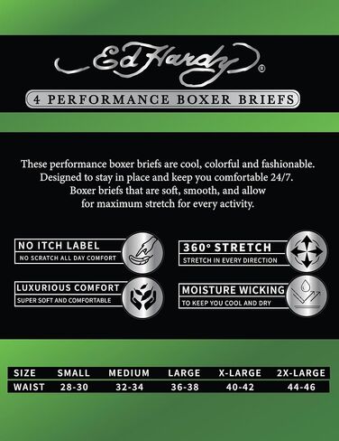 Ed Hardy Men's Boxer Boxer 4 Pack ، ملابس داخلية من النسيج الناعم ، إغلاق السحب ، الملاكمين المريحين القابلة للغسل في الآلة in Kuwait