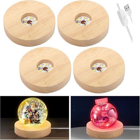 Qivine 4 Pcs 3.9 Inch LED Display Base, Wooden LED Light Display for Acrylic and Crystal Statues Round Wood Display Lighted Bases for Display 3D Crystal Glass (7 Color Lights) in Saudi Arabia