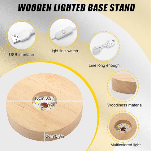 Qivine 4 Pcs 3.9 Inch LED Display Base, Wooden LED Light Display for Acrylic and Crystal Statues Round Wood Display Lighted Bases for Display 3D Crystal Glass (7 Color Lights) in Saudi Arabia