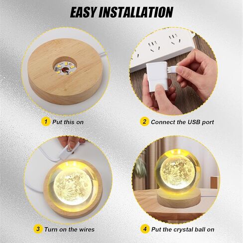 Qivine 4 Pcs 3.9 Inch LED Display Base, Wooden LED Light Display for Acrylic and Crystal Statues Round Wood Display Lighted Bases for Display 3D Crystal Glass (7 Color Lights) in Saudi Arabia