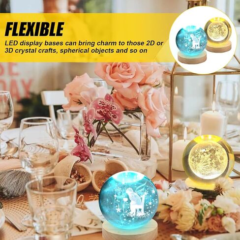 Qivine 4 Pcs 3.9 Inch LED Display Base, Wooden LED Light Display for Acrylic and Crystal Statues Round Wood Display Lighted Bases for Display 3D Crystal Glass (7 Color Lights) in Saudi Arabia