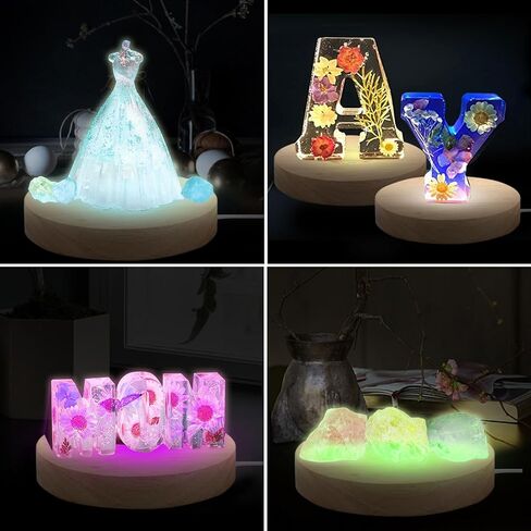 Qivine 4 Pcs 3.9 Inch LED Display Base, Wooden LED Light Display for Acrylic and Crystal Statues Round Wood Display Lighted Bases for Display 3D Crystal Glass (7 Color Lights) in Saudi Arabia