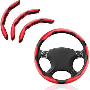 Pincuttee Leather Steering Wheel Cover 3PC,Universal Steering Wheel Protector,Anti Slip Steering Wheel Wrap Cover,Car Interior Accessories(Leather,Black)