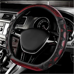Car Steering Wheel Cover, 15 Inch Anti-Slip Steering Wheel Cover Protector with 3D Honeycomb Design, Universal Steering Wheel Covers for Cars Truck SUV, Car Accessories (Red)